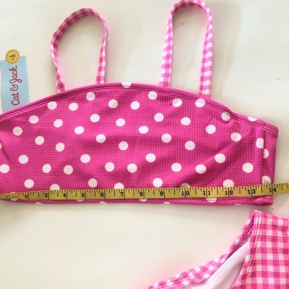 Cat & Jack Girls Pink Gingham Spots Polka Dots Bandeau Bikini Set Sz XXL (16-18) - Picture 7 of 14